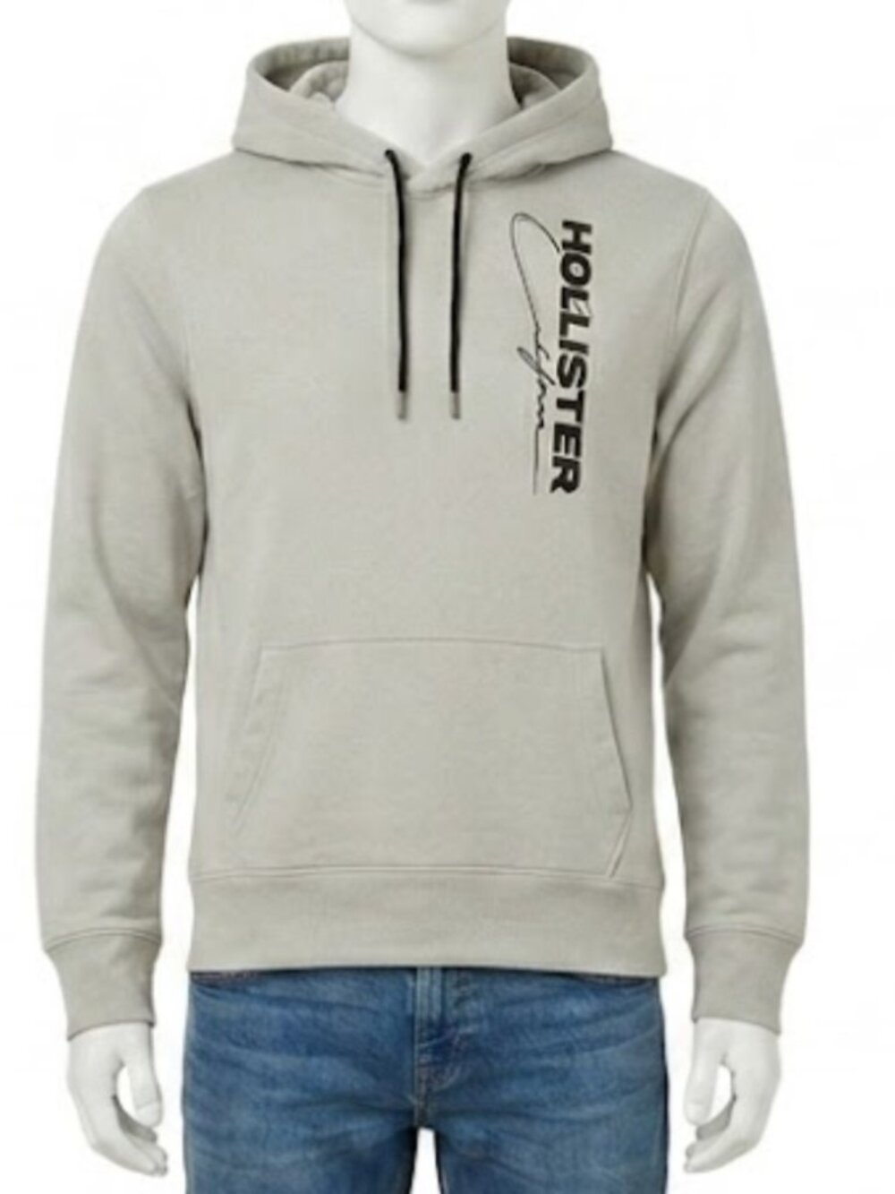 Hollister California Mens Large Sage Green Pullover Hoodie Vertical Script Logo